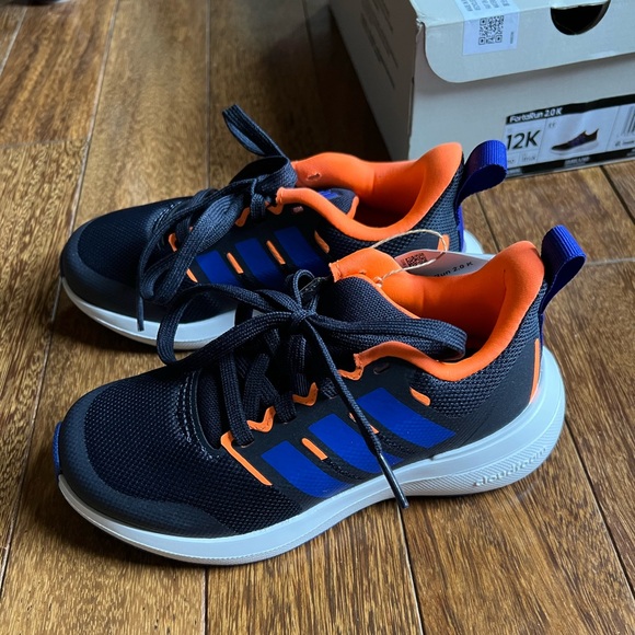 Adidas Kids NWT Black and Blue Sneakers with Orange Accents size 12 - Picture 3 of 6